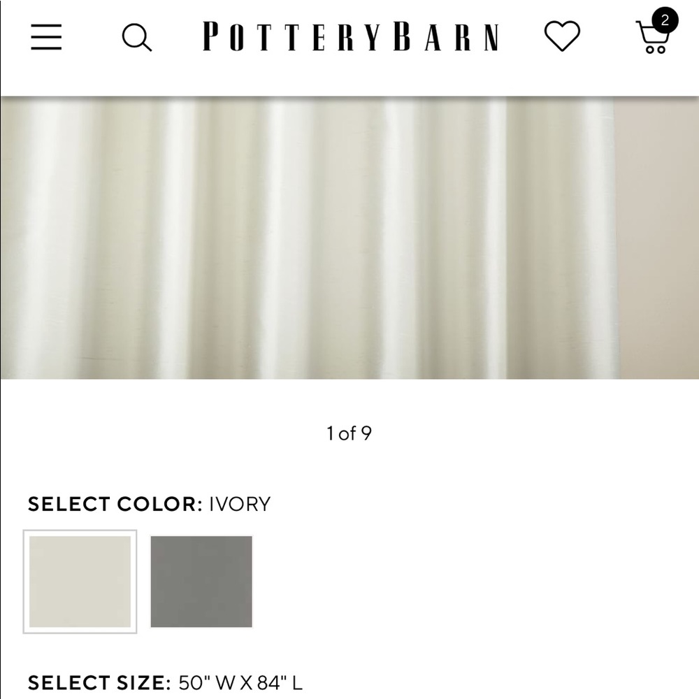 Pottery Barn Dupioni Silk Blackout Curtain 84 long by 50 wide